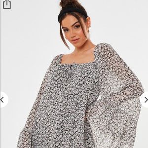 Flared Sleeve Floral Smock Dress